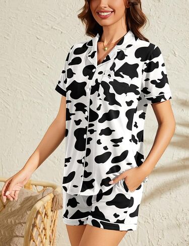 SWOMOG Womens Pajama Set Short Sleeve 2 Piece Soft Sleepwear Y2K PJ Lounge Button Down Cute Printed Comfy Loungewear in Saudi Arabia