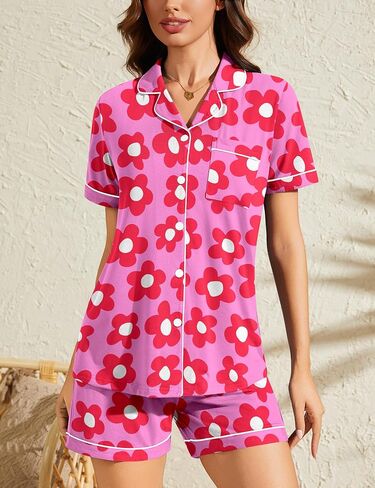 SWOMOG Womens Pajama Set Short Sleeve 2 Piece Soft Sleepwear Y2K PJ Lounge Button Down Cute Printed Comfy Loungewear in Saudi Arabia