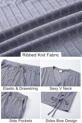 Vozanet Womens Ribbed Knit Lounge Set Sexy Pajamas T-shirt with Shorts Sleepwear Sweatsuit Plus Size Outfits Tracksuit in Kuwait