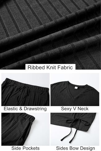 Vozanet Womens Ribbed Knit Lounge Set Sexy Pajamas T-shirt with Shorts Sleepwear Sweatsuit Plus Size Outfits Tracksuit in Kuwait