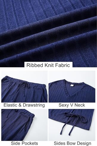 Vozanet Womens Ribbed Knit Lounge Set Sexy Pajamas T-shirt with Shorts Sleepwear Sweatsuit Plus Size Outfits Tracksuit in Kuwait