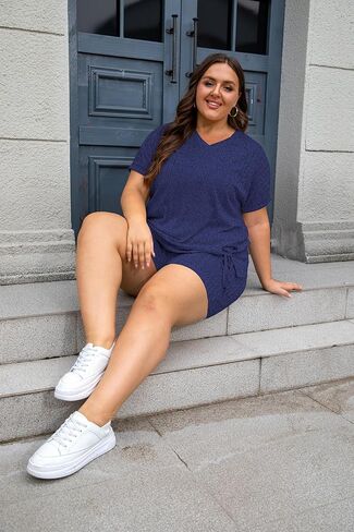 Vozanet Womens Ribbed Knit Lounge Set Sexy Pajamas T-shirt with Shorts Sleepwear Sweatsuit Plus Size Outfits Tracksuit in Kuwait