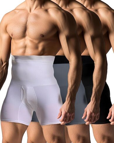 3 Pcs Men Girdle Tummy Control Shorts Compression Underwear High Waist Trainer Shapewear Body Shaper Boxer Briefs in Saudi Arabia
