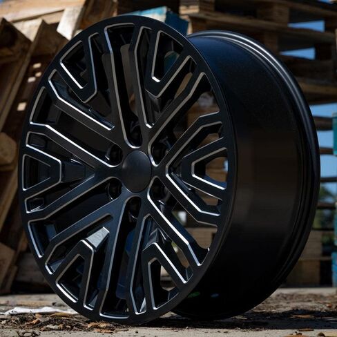 OE Wheels CV37 22 بوصة حافة تناسب Sierra 1500 Style 6x139.7 22x9 ساتان أسود مع حافة المطحونة - Hollander 5906 (1) in Saudi Arabia