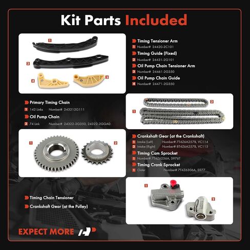 مجموعة توقيت محرك A-premium مجموعة مع توتر [Fits DoHC ، 4cyl 2.4l] متوافق مع Kia Optima 2014-2017 ، Sorento 2011-2018 ، Sportage 2011-2017 ، [16 Valve] ، استبدل# 243222g350 in Saudi Arabia