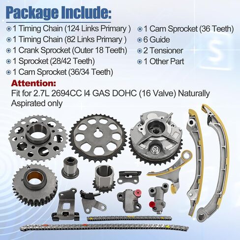 9-4221S Timing Chain Kit w/VVT Sprockets Compatible with 2005-2012 Toyota 4Runner, Tacoma, Hiace 2.7L L4 DOHC 2TR-FE 16V | Replaces13050-75010 in Saudi Arabia