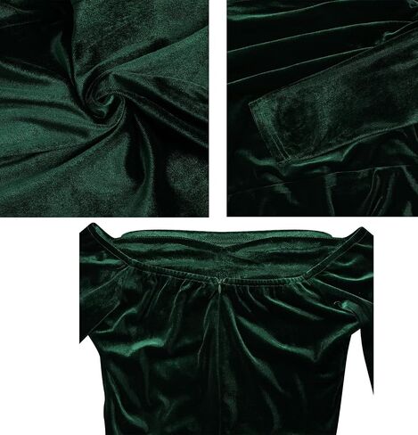 Vakkest Women Off The Shoulder Formal Dresses Long Sleeve Evening Party Velvet Maxi Dress High Split Cocktail Gowns in Kuwait