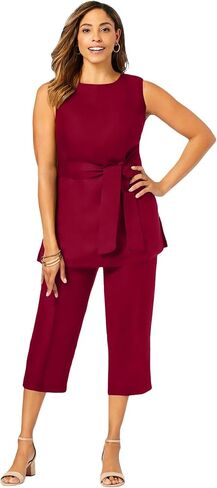 Jessica London Women's Plus Size Two Piece Sleeveless Tunic Top Capri Pants Linen Blend Set in Saudi Arabia