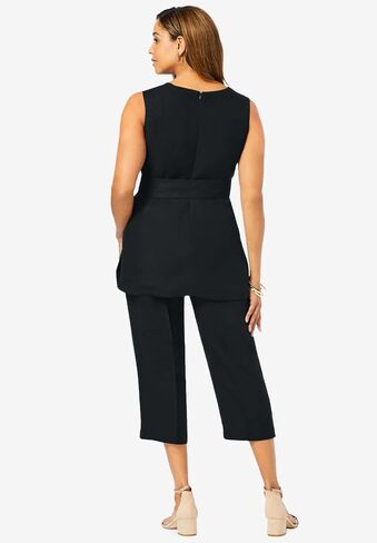 Jessica London Women's Plus Size Two Piece Sleeveless Tunic Top Capri Pants Linen Blend Set in Saudi Arabia