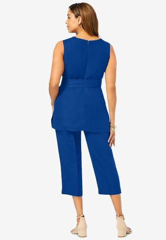 Jessica London Women's Plus Size Two Piece Sleeveless Tunic Top Capri Pants Linen Blend Set in Saudi Arabia