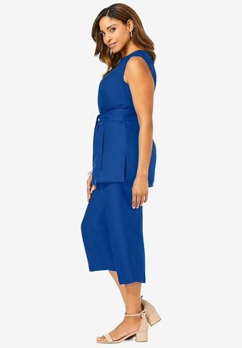 Jessica London Women's Plus Size Two Piece Sleeveless Tunic Top Capri Pants Linen Blend Set in Saudi Arabia