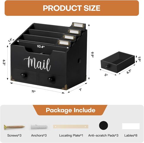RELBRO Mail Organizer Countertop, White Wood Desk Organizer with 2 Drawers 4 Compartments Office File Organizer Mail Letter Bill Paper Document Sorter for Home Study Desk Accessories in Saudi Arabia
