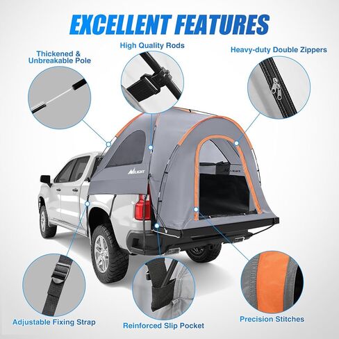 Nilight Truck Bed Bed Tent 5.0-5.5ment truck Truck Tents with Removable Resporting PU2000MM BASE LAYER RAINFLOY BAG BAG TANTS SLEYPENT TENTS للتخييم في الهواء الطلق ، الرمادي الأزرق الرمادي in Kuwait