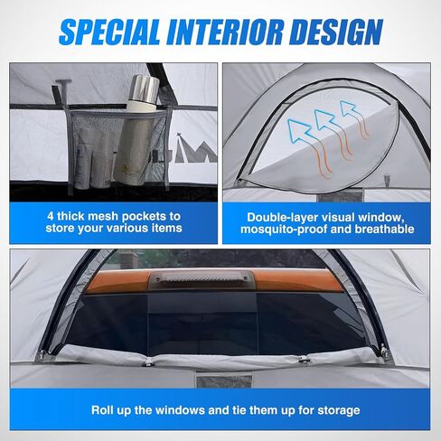 Nilight Truck Bed Bed Tent 5.0-5.5ment truck Truck Tents with Removable Resporting PU2000MM BASE LAYER RAINFLOY BAG BAG TANTS SLEYPENT TENTS للتخييم في الهواء الطلق ، الرمادي الأزرق الرمادي in Kuwait