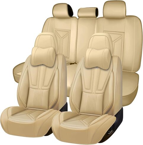 Arazi Car Seat Covers Full Set for Nissan Titan 2004-2025, Nappa Leather Seat Cover Full Coverage Waterproof Seat Protector (Beige,5 Seats Luxury) in Kuwait