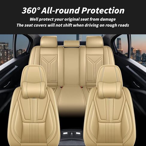 Arazi Car Seat Covers Full Set for Nissan Titan 2004-2025, Nappa Leather Seat Cover Full Coverage Waterproof Seat Protector (Beige,5 Seats Luxury) in Kuwait