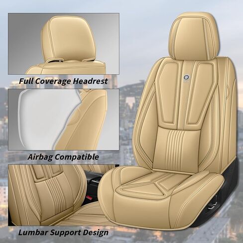 Arazi Car Seat Covers Full Set for Nissan Titan 2004-2025, Nappa Leather Seat Cover Full Coverage Waterproof Seat Protector (Beige,5 Seats Luxury) in Kuwait