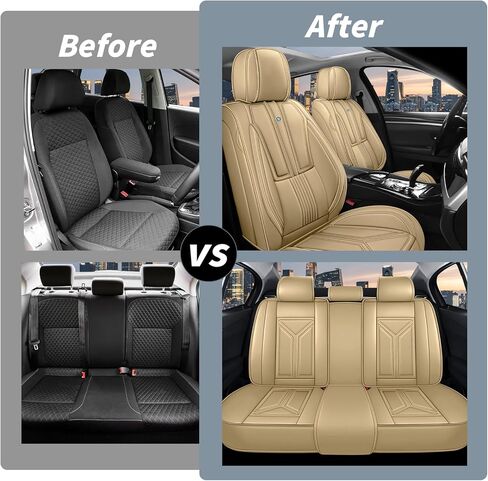 Arazi Car Seat Covers Full Set for Nissan Titan 2004-2025, Nappa Leather Seat Cover Full Coverage Waterproof Seat Protector (Beige,5 Seats Luxury) in Kuwait