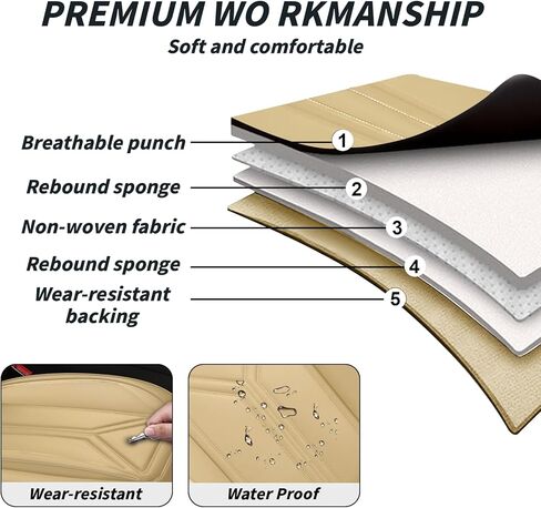 Arazi Car Seat Covers Full Set for Nissan Titan 2004-2025, Nappa Leather Seat Cover Full Coverage Waterproof Seat Protector (Beige,5 Seats Luxury) in Kuwait