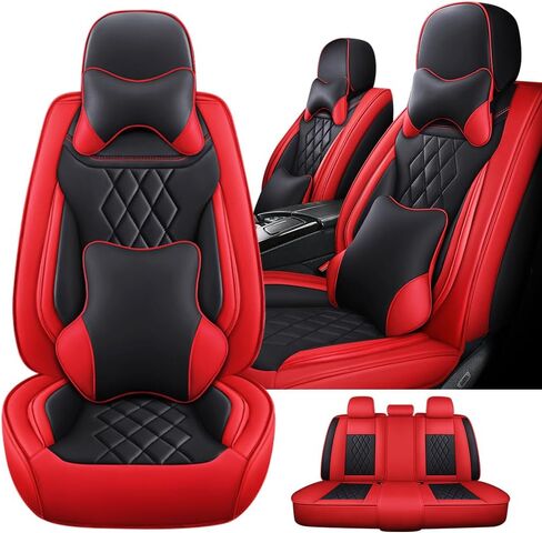 5 Seat Covers for Kia Optima 2004-2020,Nappa Leather Car Seat Covers,Car Seat Cushions,Waterproof Soft Car Seat Covers,Airbag Compatible Interior Accessories(Standard,Black+Red) in Saudi Arabia