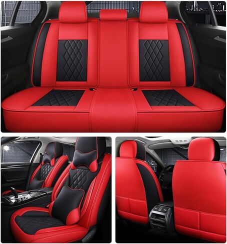 5 Seat Covers for Kia Optima 2004-2020,Nappa Leather Car Seat Covers,Car Seat Cushions,Waterproof Soft Car Seat Covers,Airbag Compatible Interior Accessories(Standard,Black+Red) in Saudi Arabia