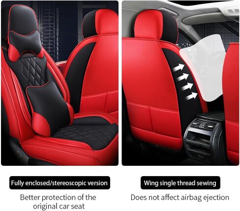 5 Seat Covers for Kia Optima 2004-2020,Nappa Leather Car Seat Covers,Car Seat Cushions,Waterproof Soft Car Seat Covers,Airbag Compatible Interior Accessories(Standard,Black+Red) in Saudi Arabia