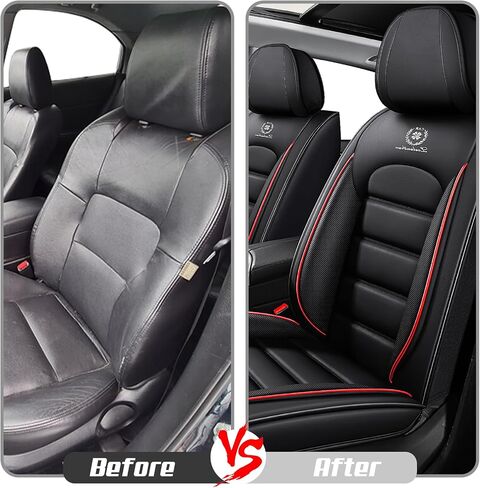 Front Set for Ford Escape Seat Covers 2000-2025, Waterproof Nappa Leather Car Seat Protector, Anti-Slip & Comfortable Car seat Cover (Black & Red) in Saudi Arabia
