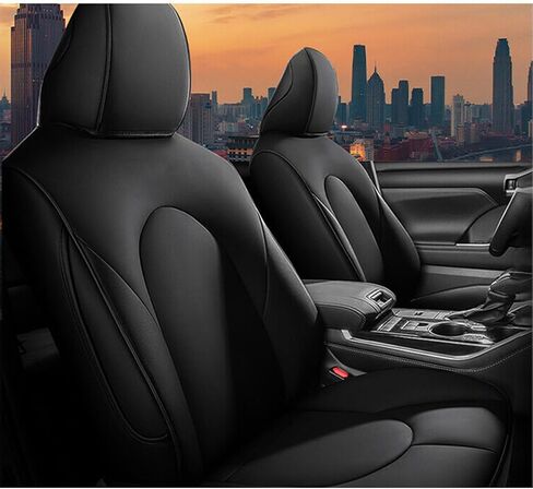 SecosAutoparts 2020-2023 Car PU Leather 8 Seat Covers Full Surround Black Compatible with Toyota Highlander 3 Rows Second Row 40/60 Split 2020 2021 2022 2023 in Saudi Arabia