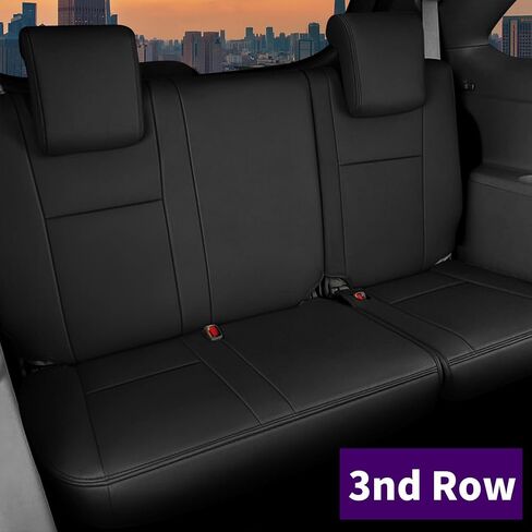 SecosAutoparts 2020-2023 Car PU Leather 8 Seat Covers Full Surround Black Compatible with Toyota Highlander 3 Rows Second Row 40/60 Split 2020 2021 2022 2023 in Saudi Arabia