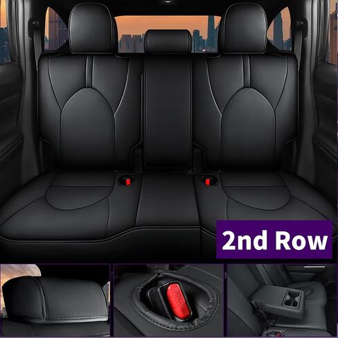SecosAutoparts 2020-2023 Car PU Leather 8 Seat Covers Full Surround Black Compatible with Toyota Highlander 3 Rows Second Row 40/60 Split 2020 2021 2022 2023 in Saudi Arabia