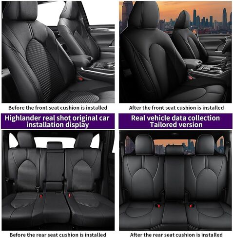 SecosAutoparts 2020-2023 Car PU Leather 8 Seat Covers Full Surround Black Compatible with Toyota Highlander 3 Rows Second Row 40/60 Split 2020 2021 2022 2023 in Saudi Arabia