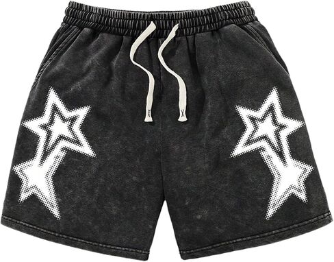 Soly Hux Men's Star Graphic Y2K Vintage Charpstring Weist Wide Leg Track Shorts Summer Streetwear in Saudi Arabia
