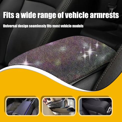 11.9''×8.4'' Bling Car Center Console Cover, Crystal Diamond Arm Rest Protective Cushion Pad, Soft Elbow Pillow Car Armrest Seat Box Cover, Auto Interior Decoration Accessory for Women (White) in Saudi Arabia