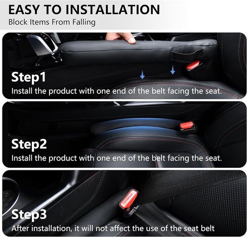 Leather Car Seat Gap Filler 2 Pack, Car Gap Filler Organizer Between Seat and Console Stop Things from Dropping, 4 Seat Hooks,2 Glasses Holders, Universal Gap Filler for Cars, SUV & Truck (Black) in Saudi Arabia
