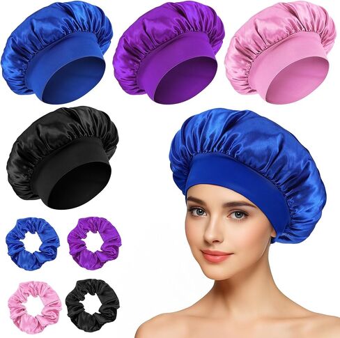 8 Pcs Bonnet Sleep Cap, Adjustable Satin Bonnets Beanie Hat Hair Wrap for Women Frizzy Curly Natural Hair Sleeping Breathable Outside Night Hairs Protection Multicolor in Saudi Arabia