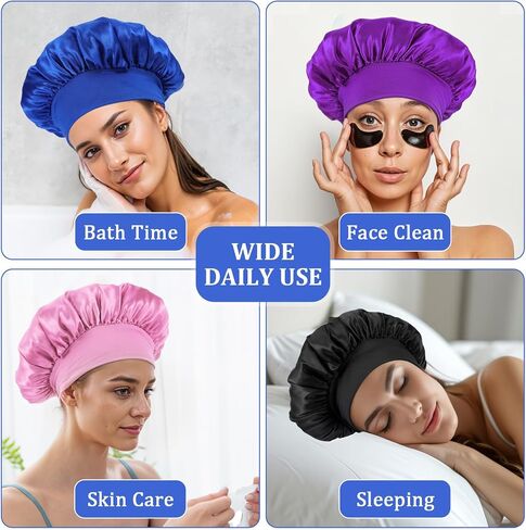 8 Pcs Bonnet Sleep Cap, Adjustable Satin Bonnets Beanie Hat Hair Wrap for Women Frizzy Curly Natural Hair Sleeping Breathable Outside Night Hairs Protection Multicolor in Saudi Arabia