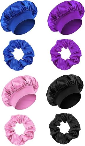 8 Pcs Bonnet Sleep Cap, Adjustable Satin Bonnets Beanie Hat Hair Wrap for Women Frizzy Curly Natural Hair Sleeping Breathable Outside Night Hairs Protection Multicolor in Saudi Arabia