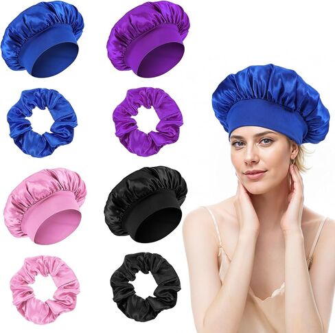 8 Pcs Bonnet Sleep Cap, Adjustable Satin Bonnets Beanie Hat Hair Wrap for Women Frizzy Curly Natural Hair Sleeping Breathable Outside Night Hairs Protection Multicolor in Saudi Arabia
