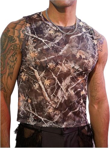 MakeMeChic Men's Camo Tank Top Crew Neck Sleeveless Muscle Shirt Gym Workout Top in Kuwait