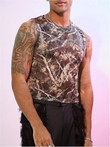 MakeMeChic Men's Camo Tank Top Crew Neck Sleeveless Muscle Shirt Gym Workout Top in Kuwait