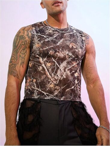 MakeMeChic Men's Camo Tank Top Crew Neck Sleeveless Muscle Shirt Gym Workout Top in Kuwait