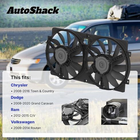 AutoShack Radiator Cooling Fan Assembly Replacement for 2008-2020 Dodge Grand Caravan 2008-2016 Chrysler Town & Country 2009-2014 VW Routan 2012-2015 Ram C/V 3.3L 3.6L 3.8L 4.0L V6 FWD FA721030 in Saudi Arabia