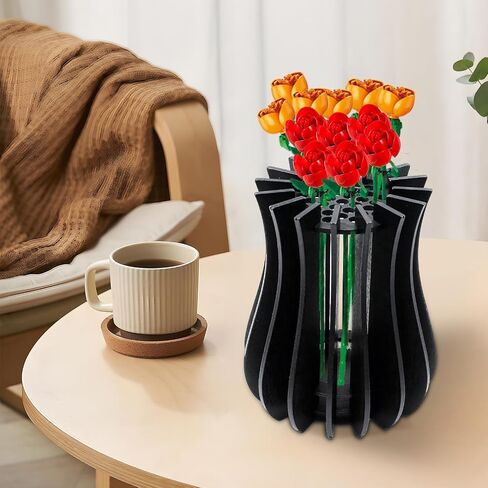 طقم مزهرية خشبية لورود Lego/Cherry/Blossom/عباد الشمس ، مزهرية زهرة بارد لباقة Lego ، لمجموعة Lego النباتية ، زخرفة مزهرية منزلية أنيقة للبالغين ، الأسود in Kuwait