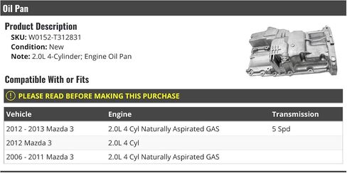 Engine Oil Pan - Compatible with 2006-2013 Mazda 3 2.0L 4-Cylinder in Saudi Arabia