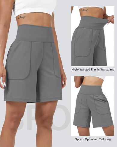Coume 3 Pack Women's High Waisted 9 Inch Bermuda Shorts with Pocket Workout Athletic Long Shorts Knee Length Casual in Saudi Arabia