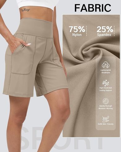 Coume 3 Pack Women's High Waisted 9 Inch Bermuda Shorts with Pocket Workout Athletic Long Shorts Knee Length Casual in Saudi Arabia