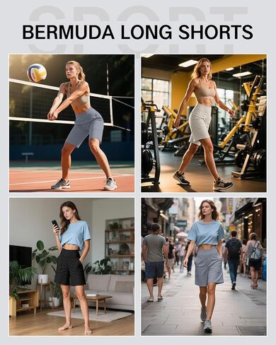 Coume 3 Pack Women's High Waisted 9 Inch Bermuda Shorts with Pocket Workout Athletic Long Shorts Knee Length Casual in Saudi Arabia