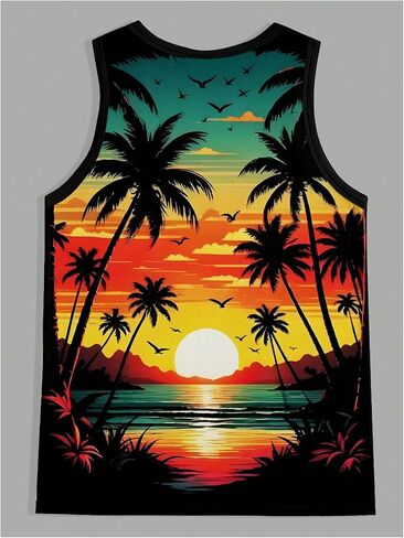Men's Tropical Sleeveless Beach Tank Tops Crew Neck Muscle Vacation Cruise Shirt in Saudi Arabia