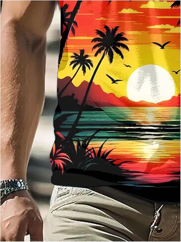 Men's Tropical Sleeveless Beach Tank Tops Crew Neck Muscle Vacation Cruise Shirt in Saudi Arabia