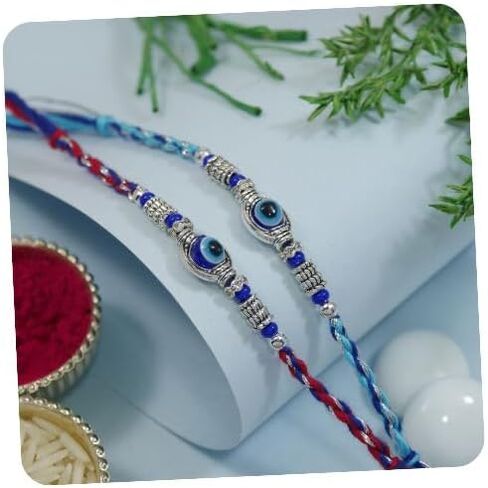 I Jewels Enamel Evil Eye Pearl Rakhi With Rakshabandhan Card for Bro/Brother/Bhai (R344Sb-Re) (Pack of 2) in Saudi Arabia